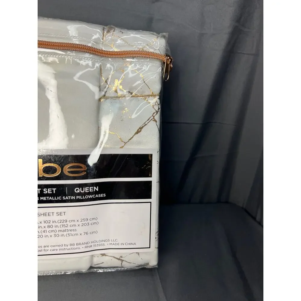 bebe 6 Pc White Satin Queen Size Sheet Set with 2 Bonus Pillowcases NIP